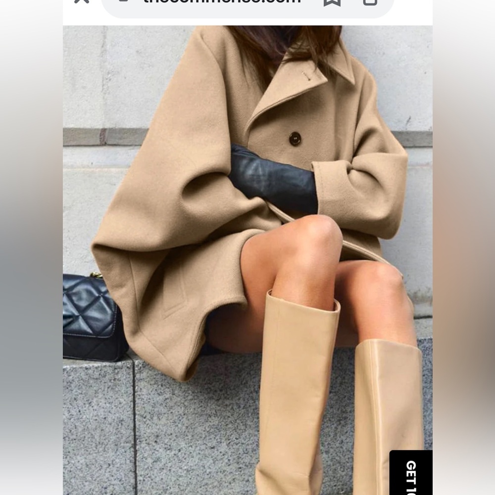 Commense Khaki Solid Pocket Button Coat Jacket Pe… - image 3